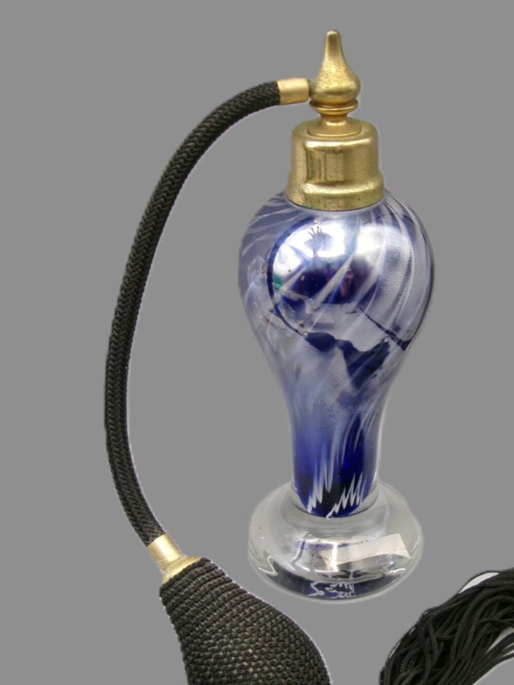 Vintage Victoria's Secret Atomizer Perfume Bottle, Handblown Art Glass, Black Ta